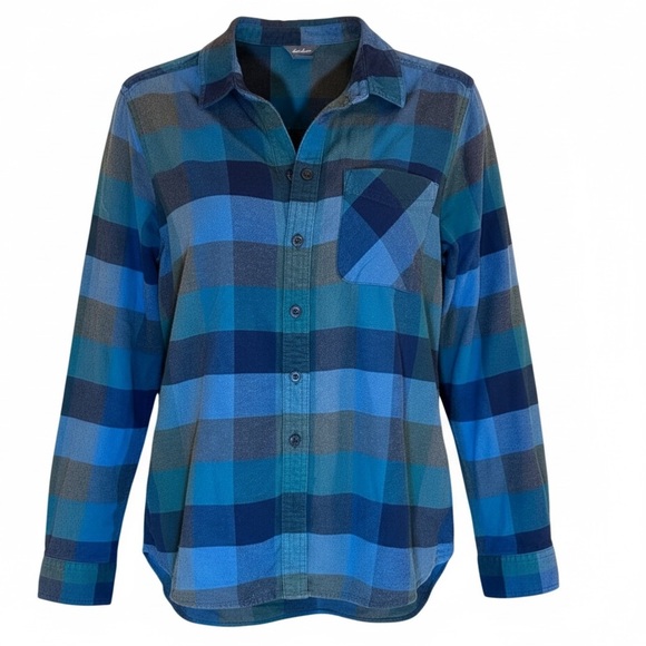 Eddie Bauer Tops - Eddie Bauer Blue Plaid  Cabin Core Flannel Shirt 100% Cotton Oversized PL